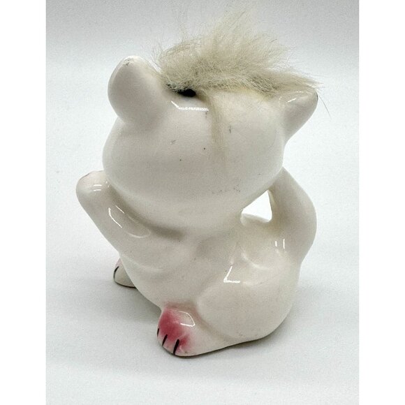 Vintage Japan Kitch White Kitty Cat w Hair & Bow tie 4” Big Eye - Picture 2 of 5